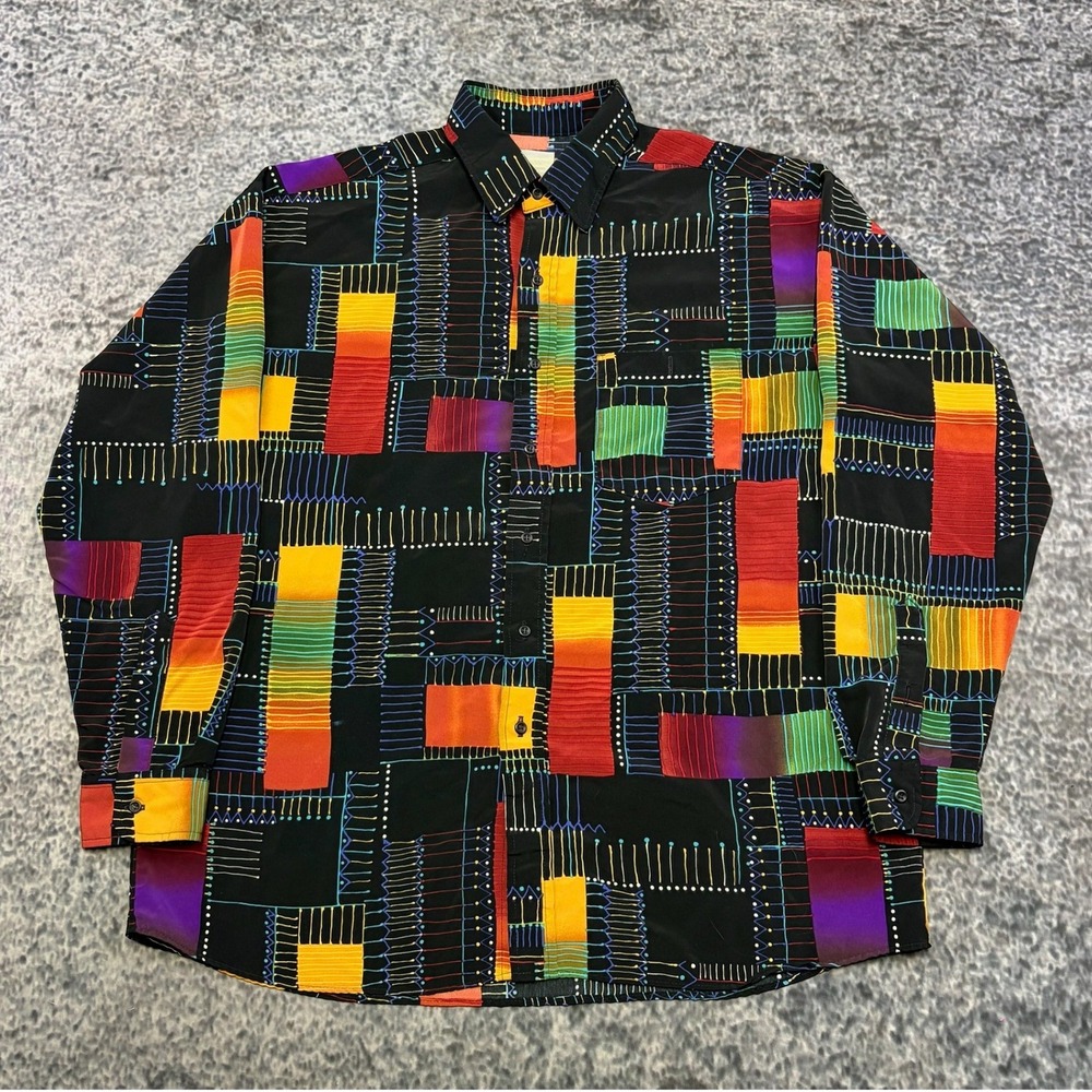 VTG 90s Panhandle Slim Shirt Button Down Long Sleeve Mens XL Western Geometric